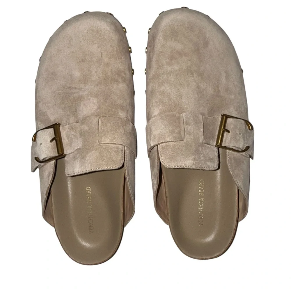 Veronica Beard Studded Suede Fern Clogs in Sand Sz 9 - Picture 2 of 5